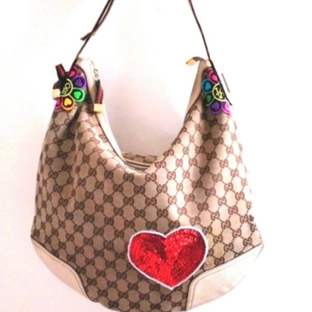 HEARTS 90s Gucci HOBO Large Shoulder Bag - DOUBLE SIDED HEARTS